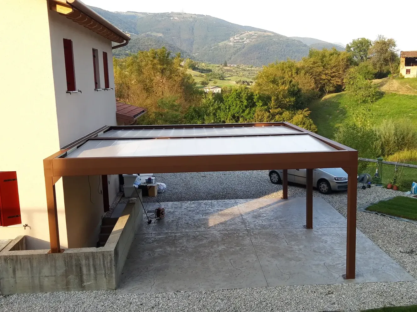 Pergotenda impacchettabile piana A1 colore corten